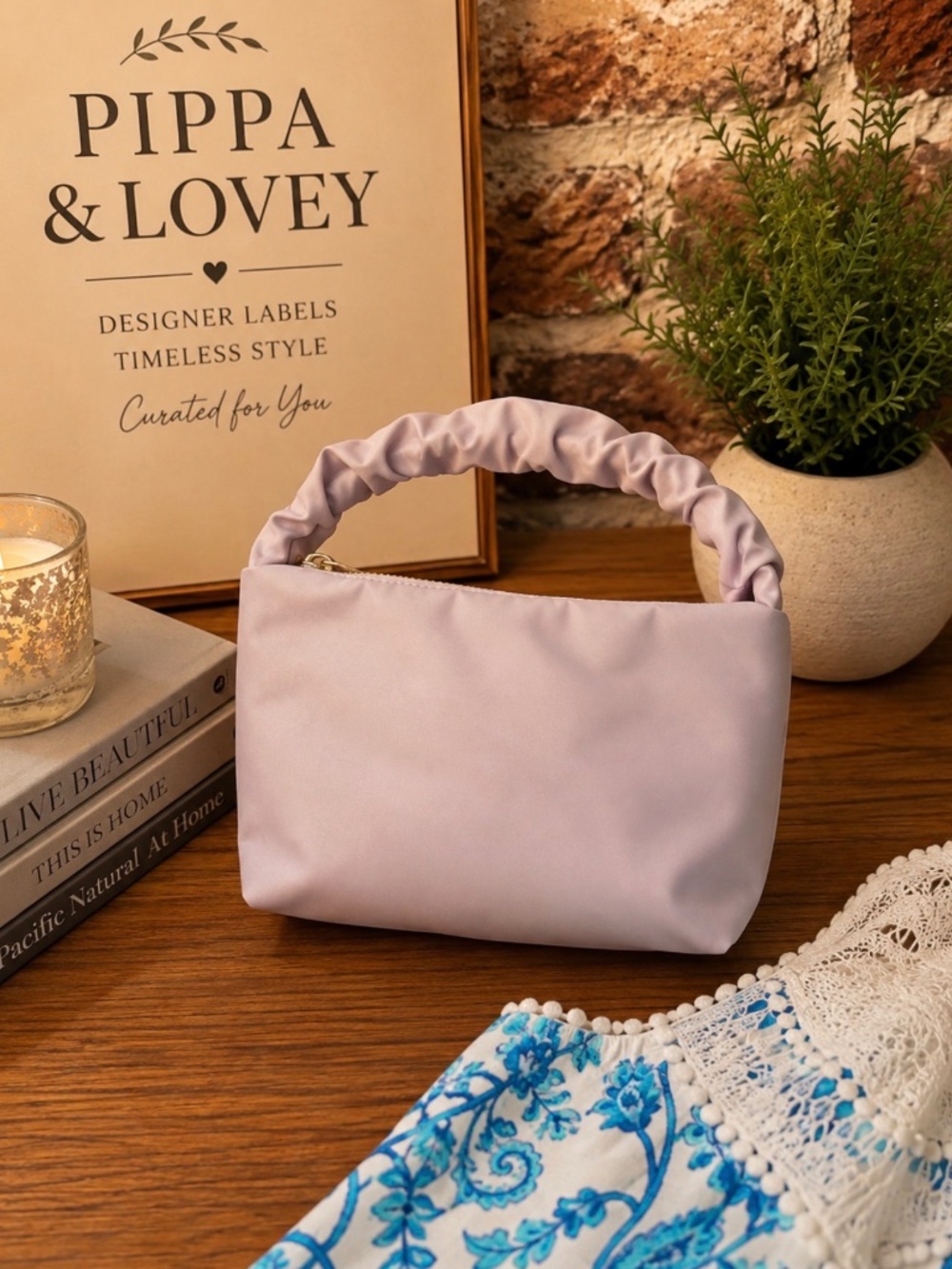 Stoney Clover Lane Pale Lilac Ruched Handle Shoulder Bag